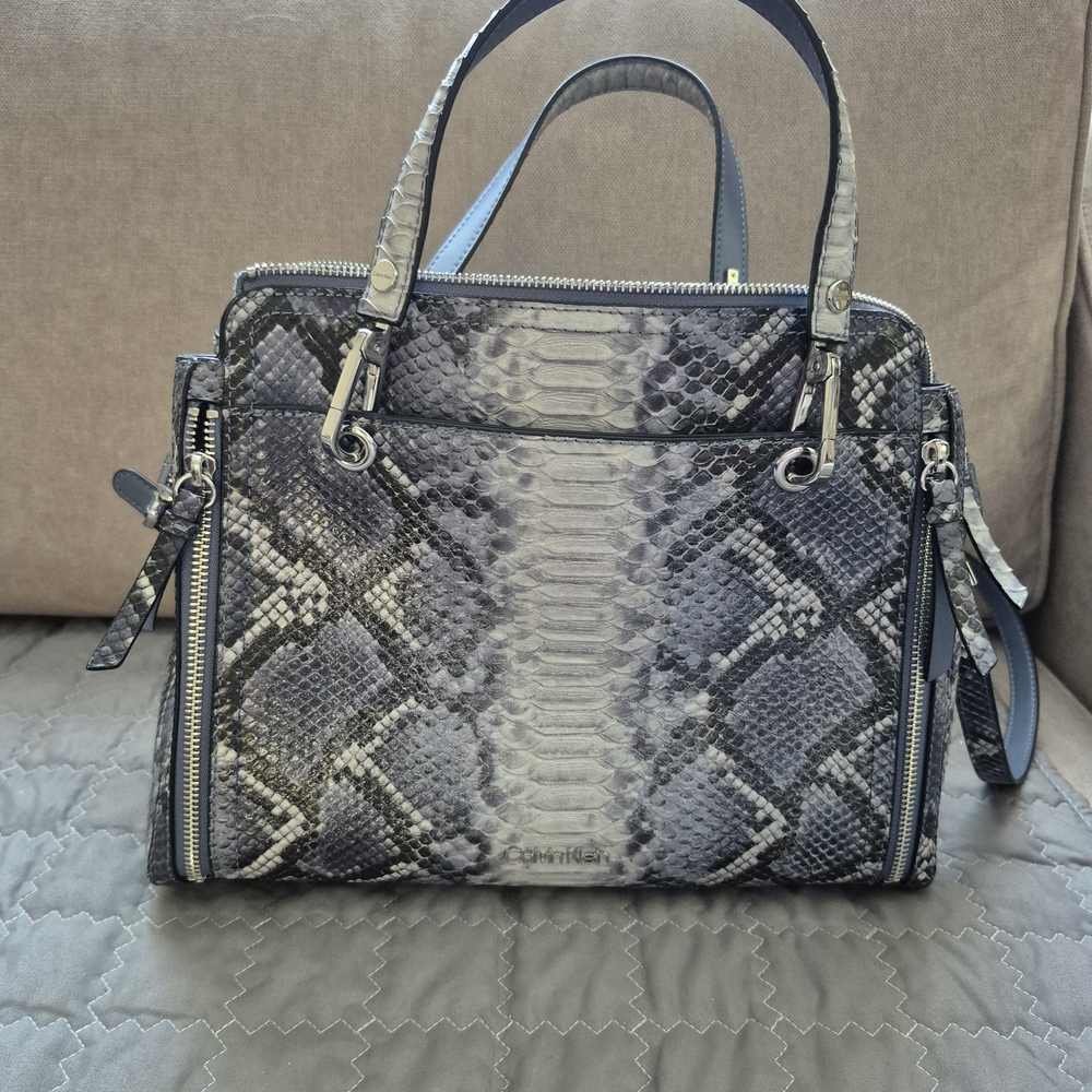 Calvin Klein Gray Satchel with Snake Print